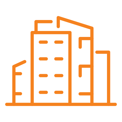 orange icon of commercial building showcasing Roof Top Experts services Commercial roofing 
