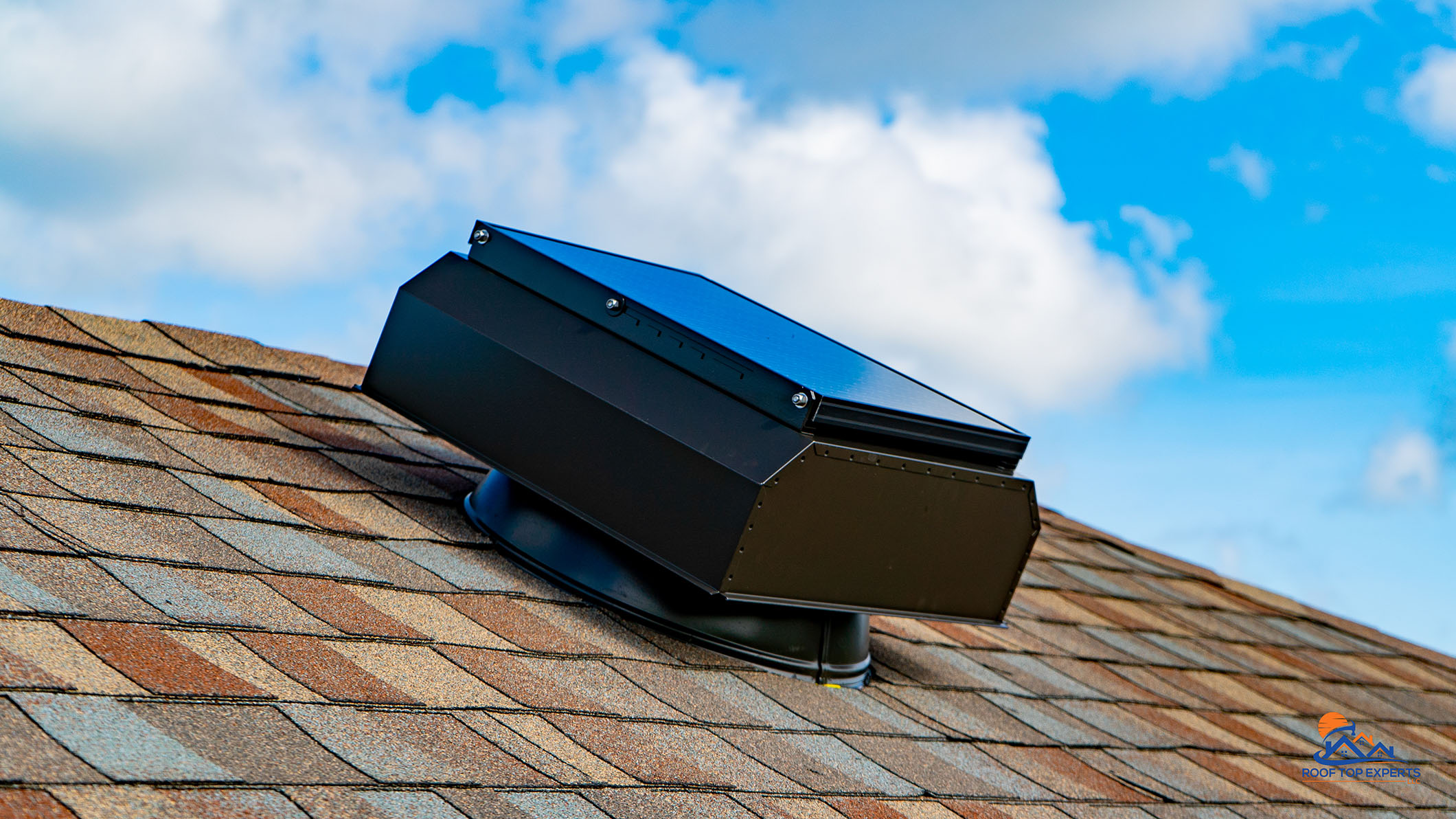 Attic Breeze solar attic fan installation for attic ventilation upgrade, improving energy efficiency and airflow in the home.